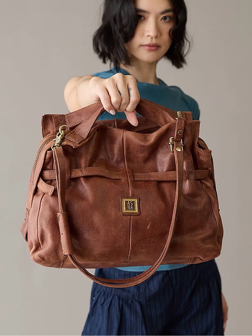 A.S.98 Hamlin Distressed Brown Leather Shoulder Bag